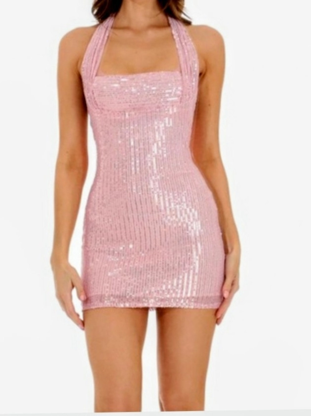 Lucy in the Sky Pink Sequin Halter Mini Dress